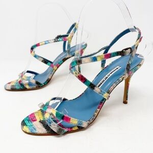 Manolo Blahnik Snakeskin Slingback Strappy Heels Size 37